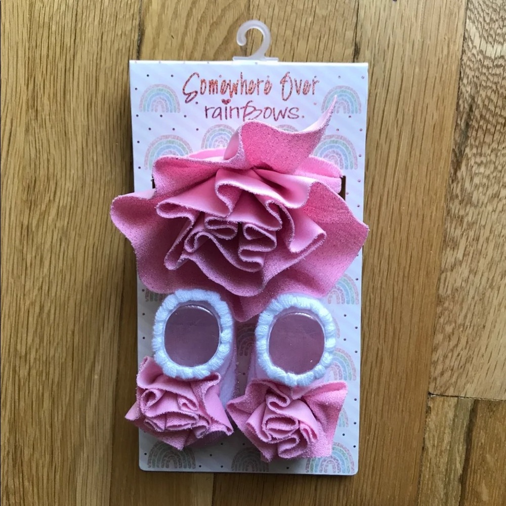Baby Girl Pink Rosette Headband & Socks